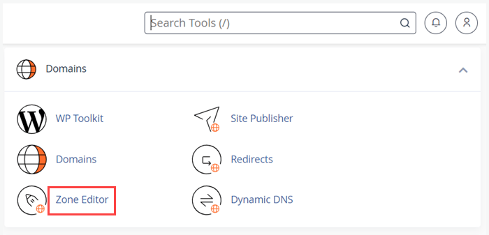 انتخاب Zone Editor در تنظیم DNS از طریق پنل هاست