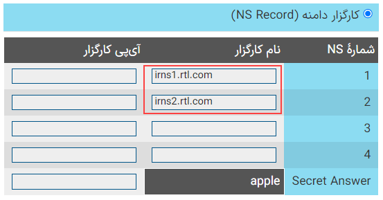 وارد کردن DNS ها در سایت ایرنیک