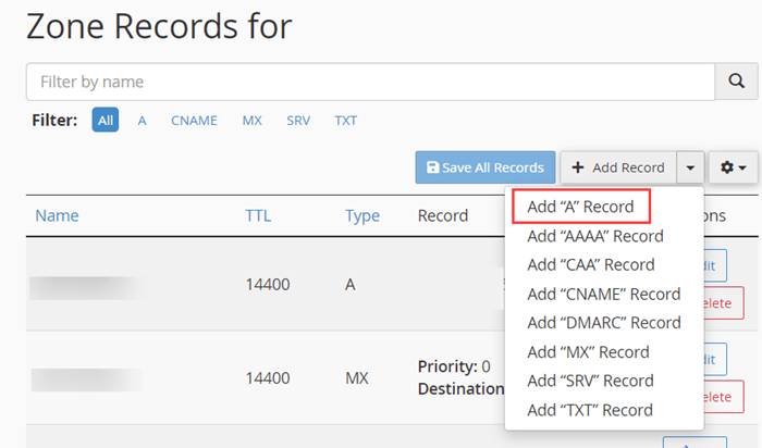 اضافه کردن A Record برای ثبت دی ان اس در سی پنل